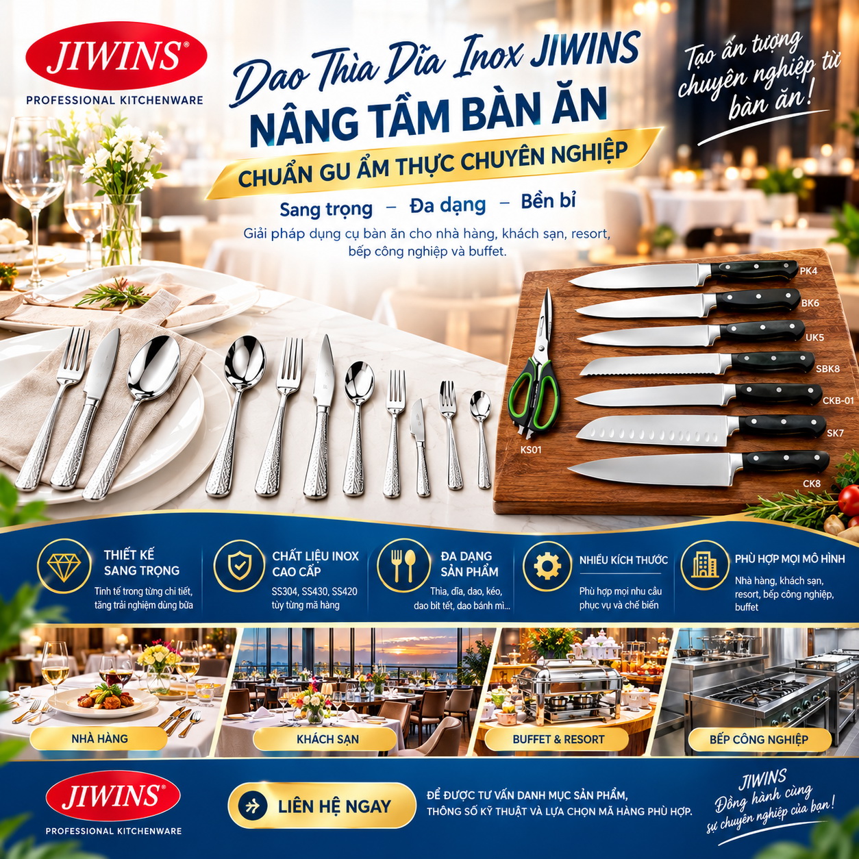 Dao thìa dĩa inox JIWINS